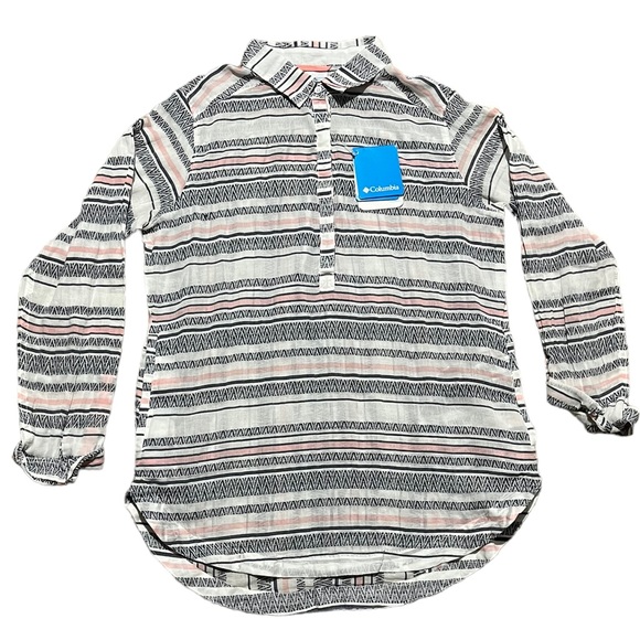 NWT Columbia Striped Half Button Up Top | Women's M - Picture 2 of 8